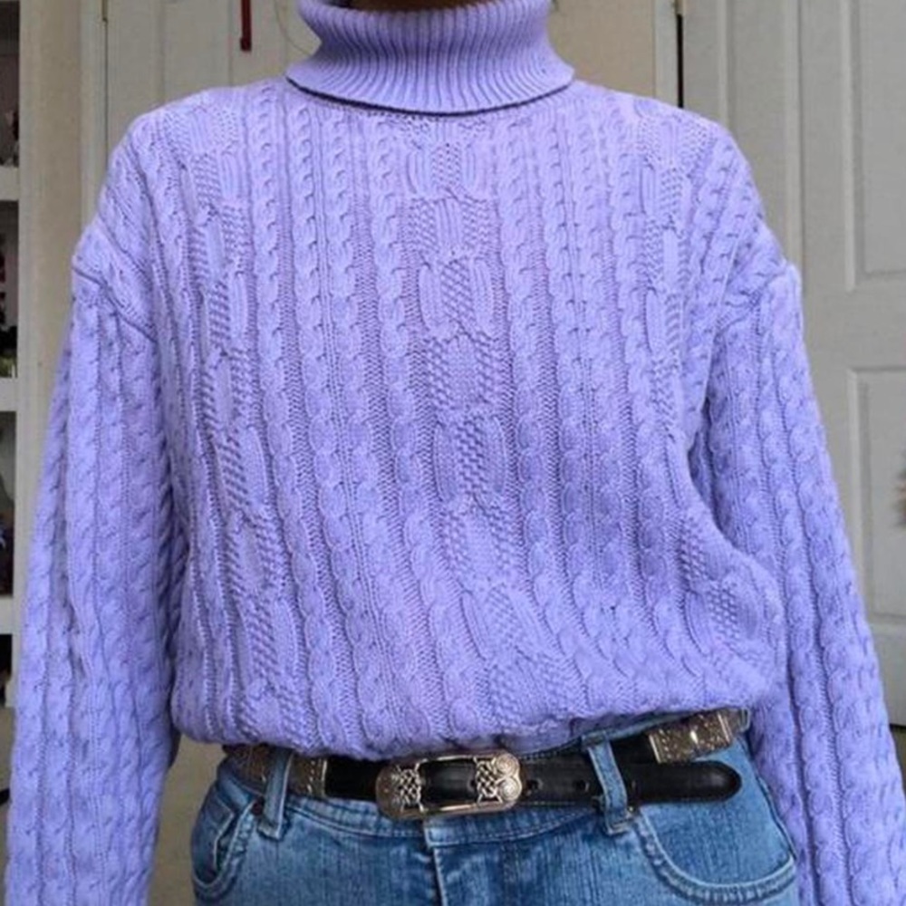 Purple knitted sweater with turtle neck